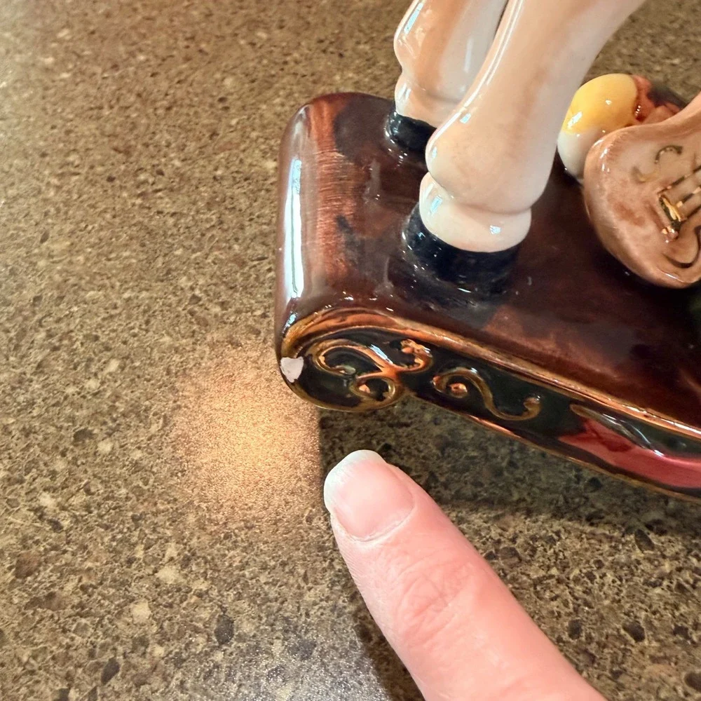 Christmas Rocking Horse Ceramic Figurine‎ Teddy Bear Gifts Gold Accents